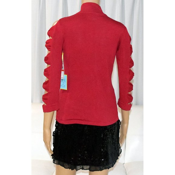 CeCe by Cynthia Steffe Bow Sleeve Crewneck Pullover Sweater in Red - Size XS - Picture 7 of 15